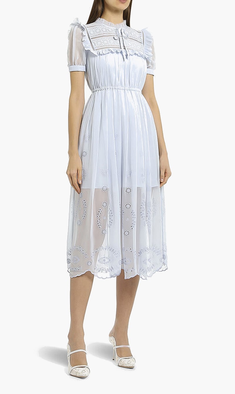 

Broderie Chiffon Dress, Blue