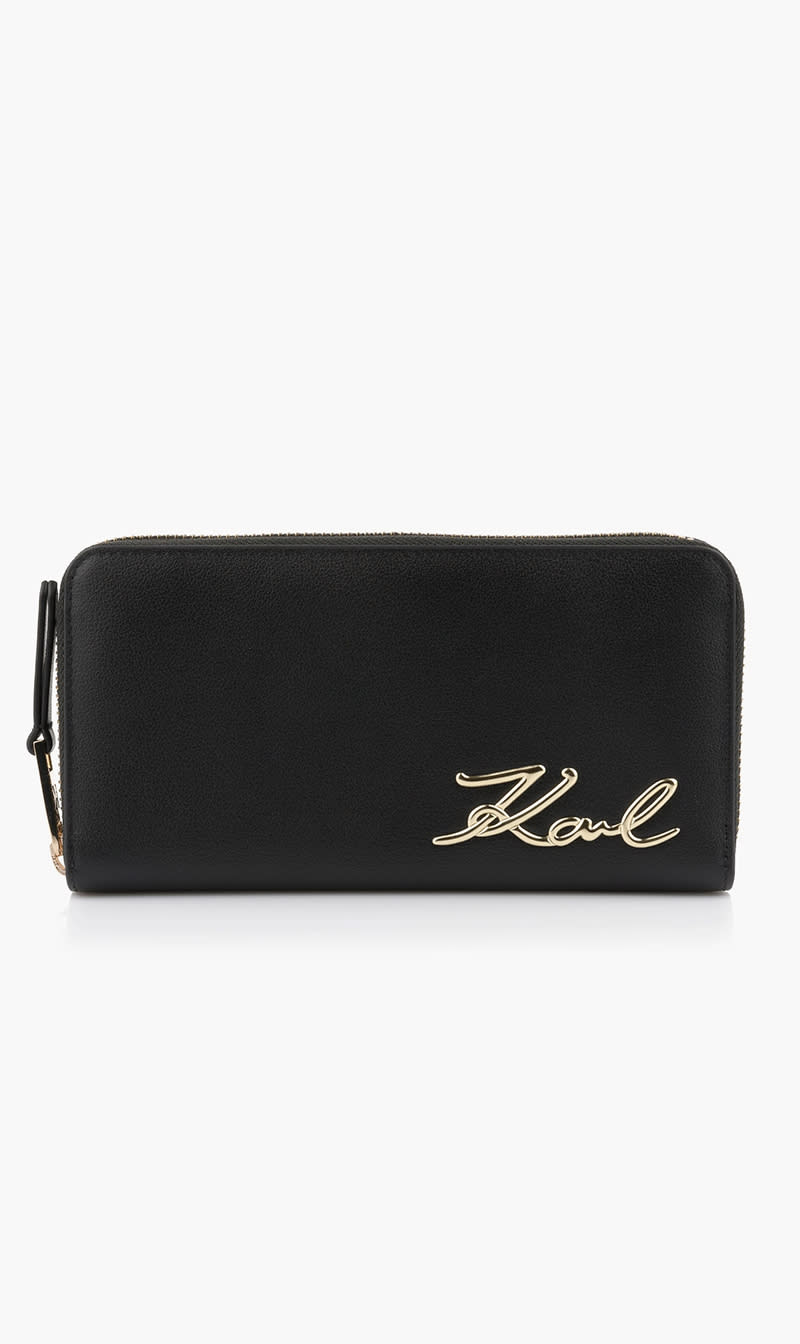 

Karl Lagerfeld Black Leather Zip Wallet for Women | The Deal Outlet