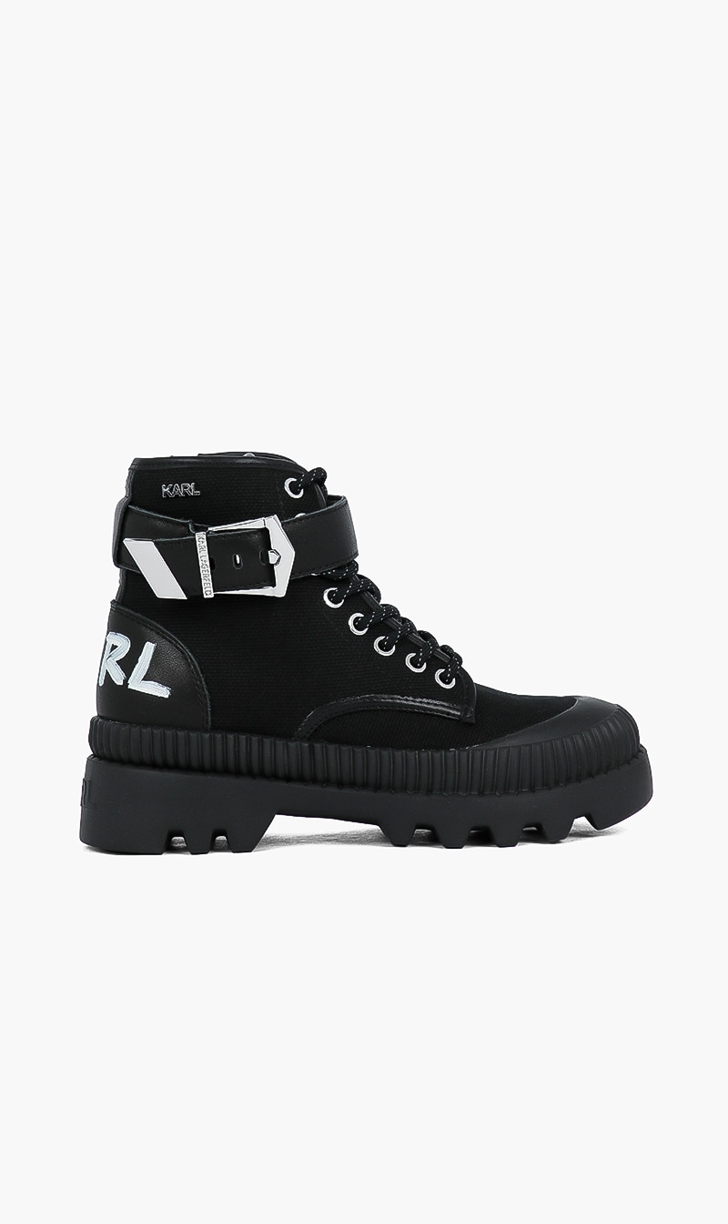 

Karl Lagerfeld Black Ankle Strap Boot for Women | The Deal Outlet