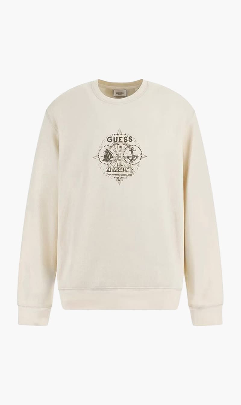 Guess White Front Print Sweatshirt for Men