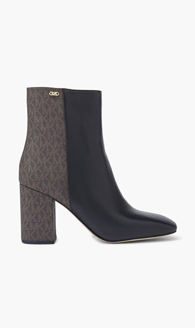 

Michael Kors Brown Perla Leather And Signature Logo Ankle Boot for Women | The Deal Outlet