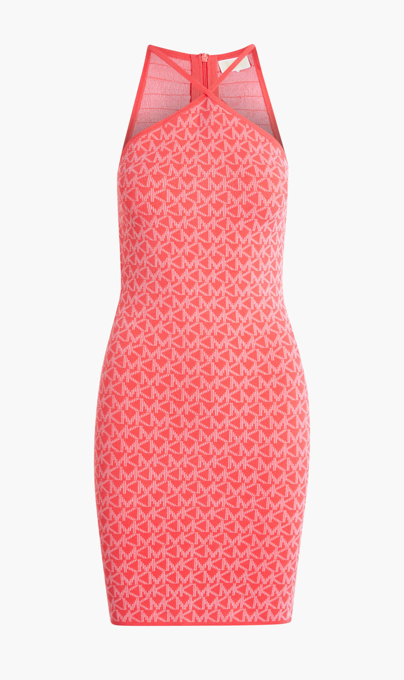 

Michael Kors Red Logo Jacquard Halter Dress for Women | The Deal Outlet