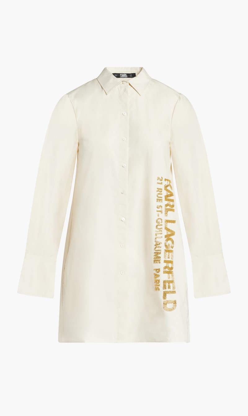 

Karl Lagerfeld White Embellished Poplin Tunic Shirt for Women | The Deal Outlet