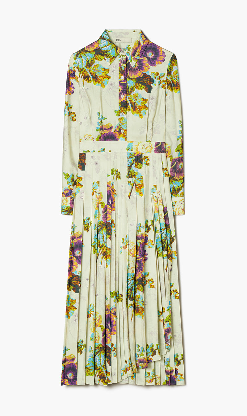

Tory Burch Purple Pleated Viscose Shirtdress for Women | The Deal Outlet
