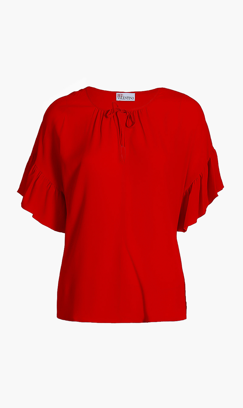 

Ruffle Sleeves Crepe Top, Red