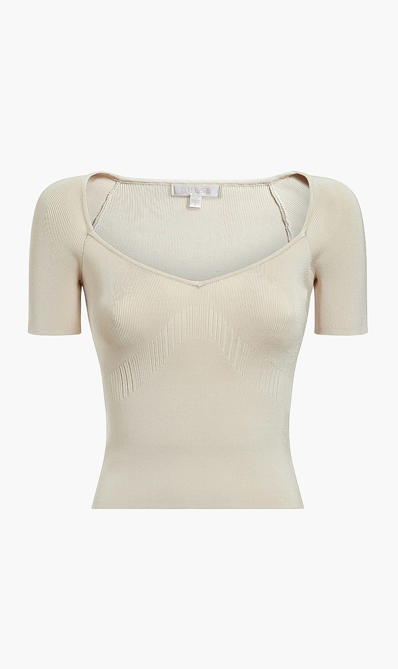 

Guess Beige Rib Sweater Top for Women | The Deal Outlet
