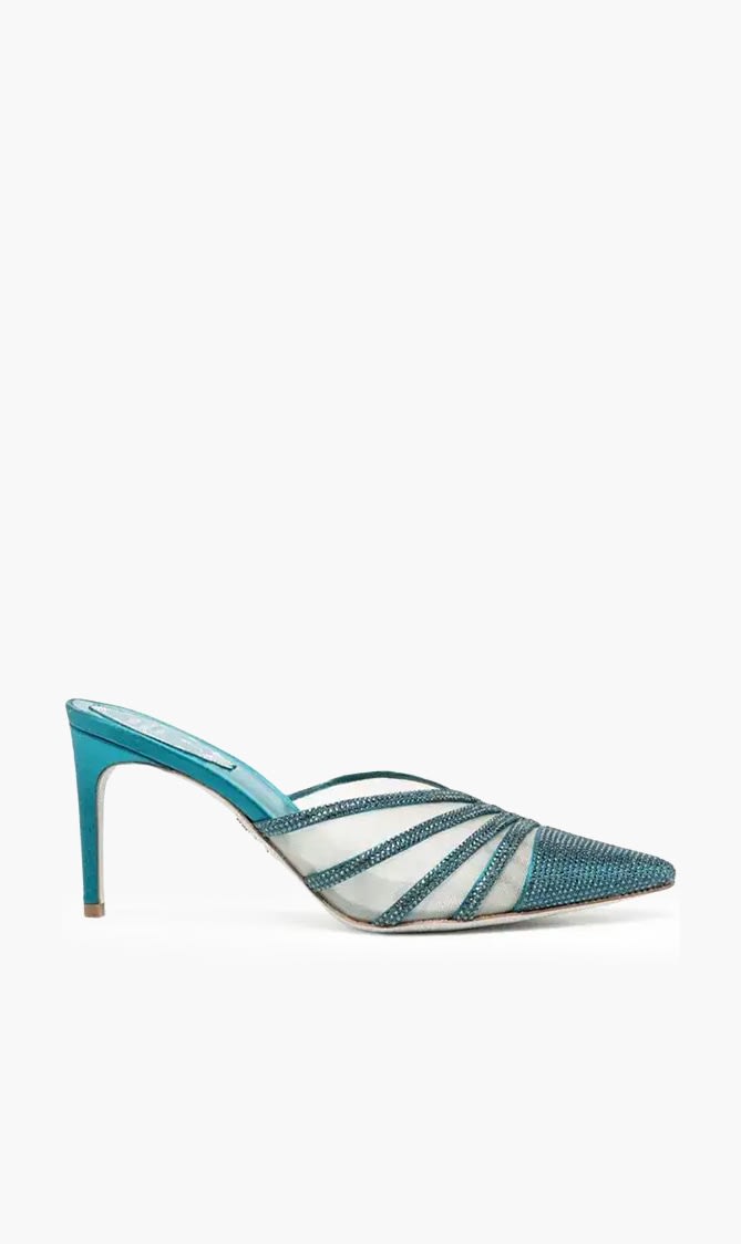 Rene Caovilla Blue Embellished Mules for Women