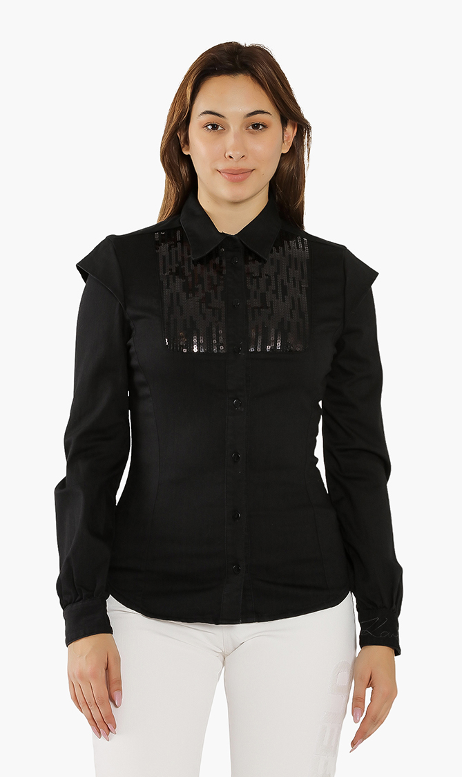 

Karl Lagerfeld Black Sequined Long Sleeves Shirt for Women | The Deal Outlet