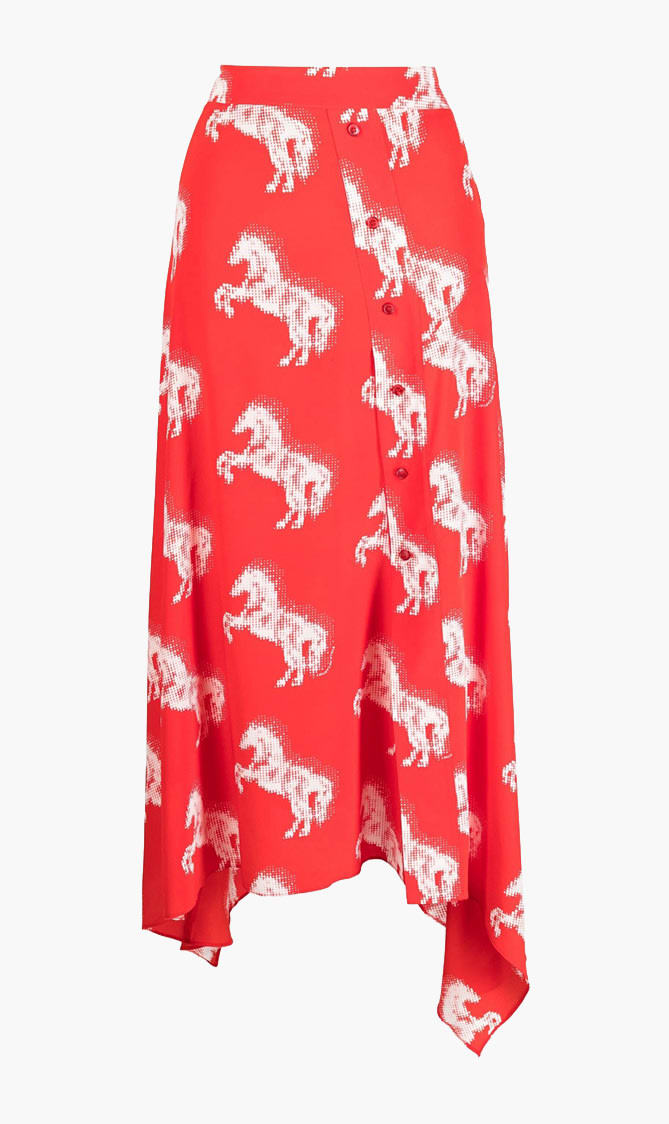 Stella Mc Cartney Red Pixel Horse Print Silk Skirt for Women
