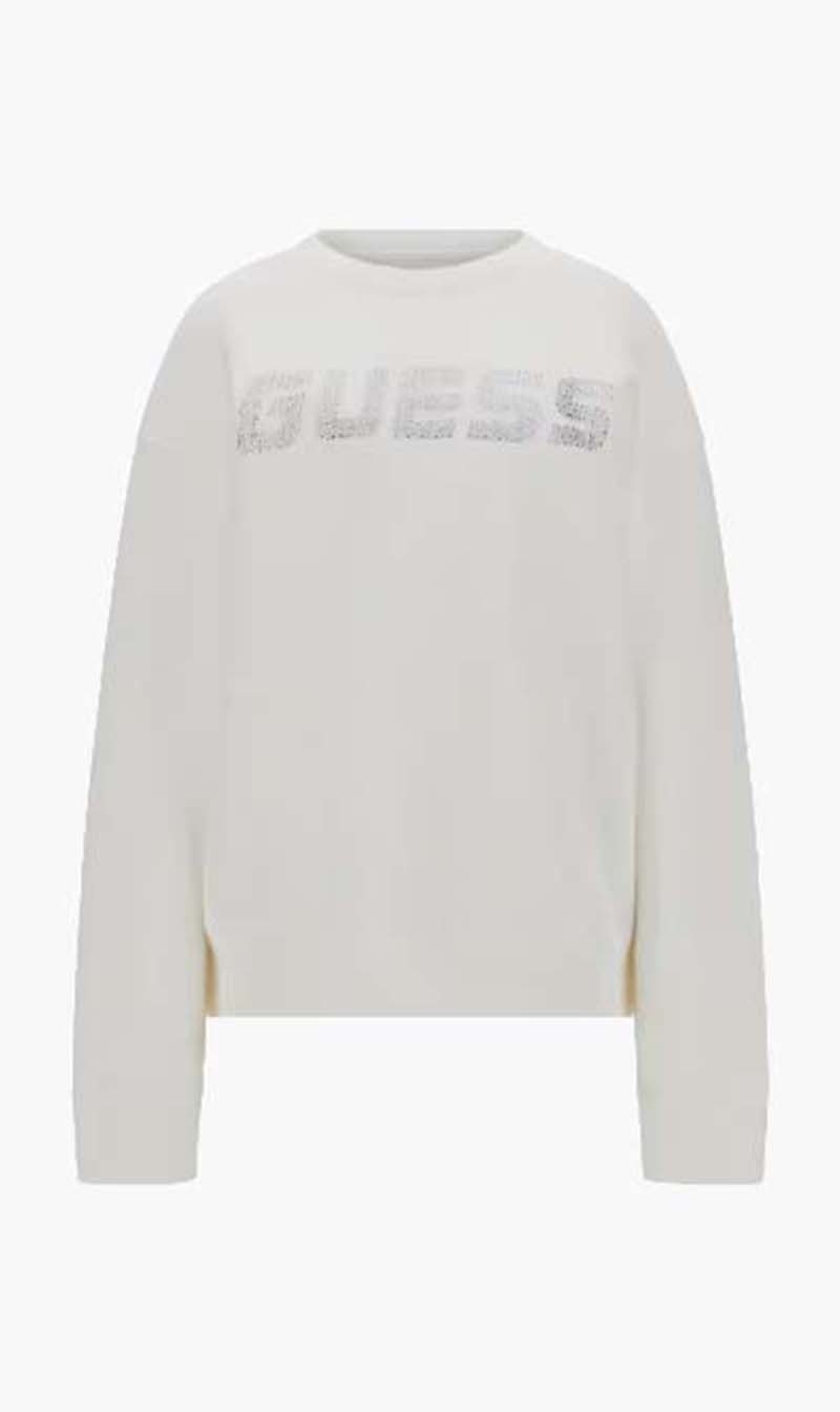 Guess White Rhinestone Logo Sweatshirt for Women