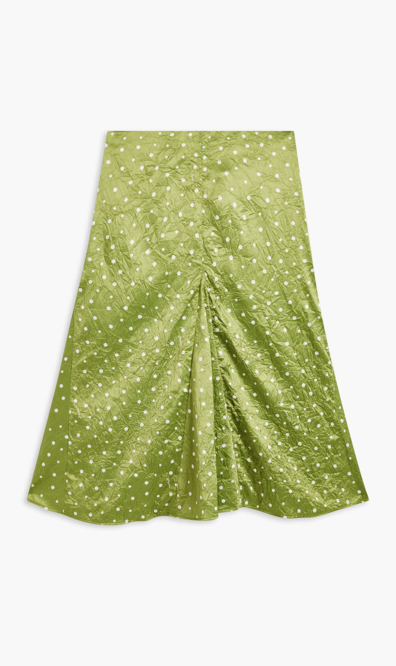 

Ganni Green Crinkled Satin Midi Skirt for Women | The Deal Outlet