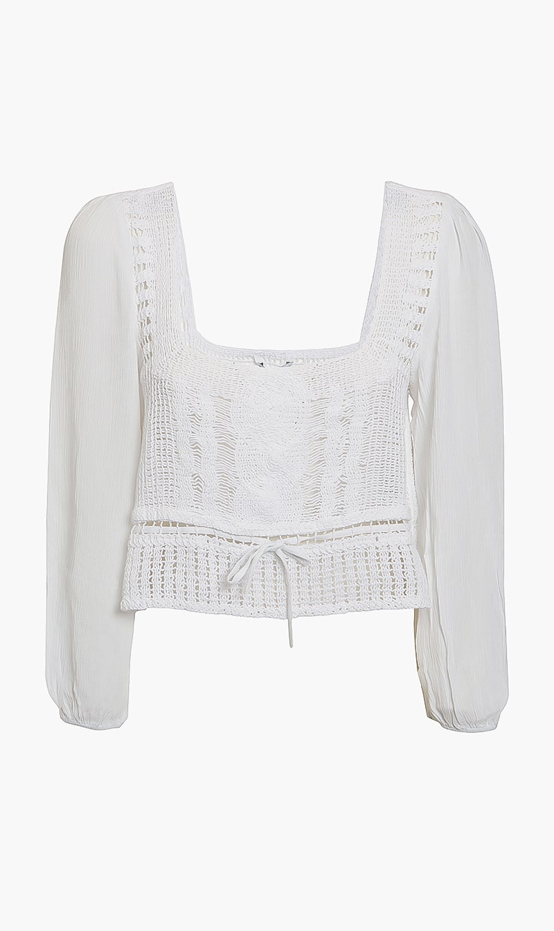 

Long Sleeves Crochet Top, White