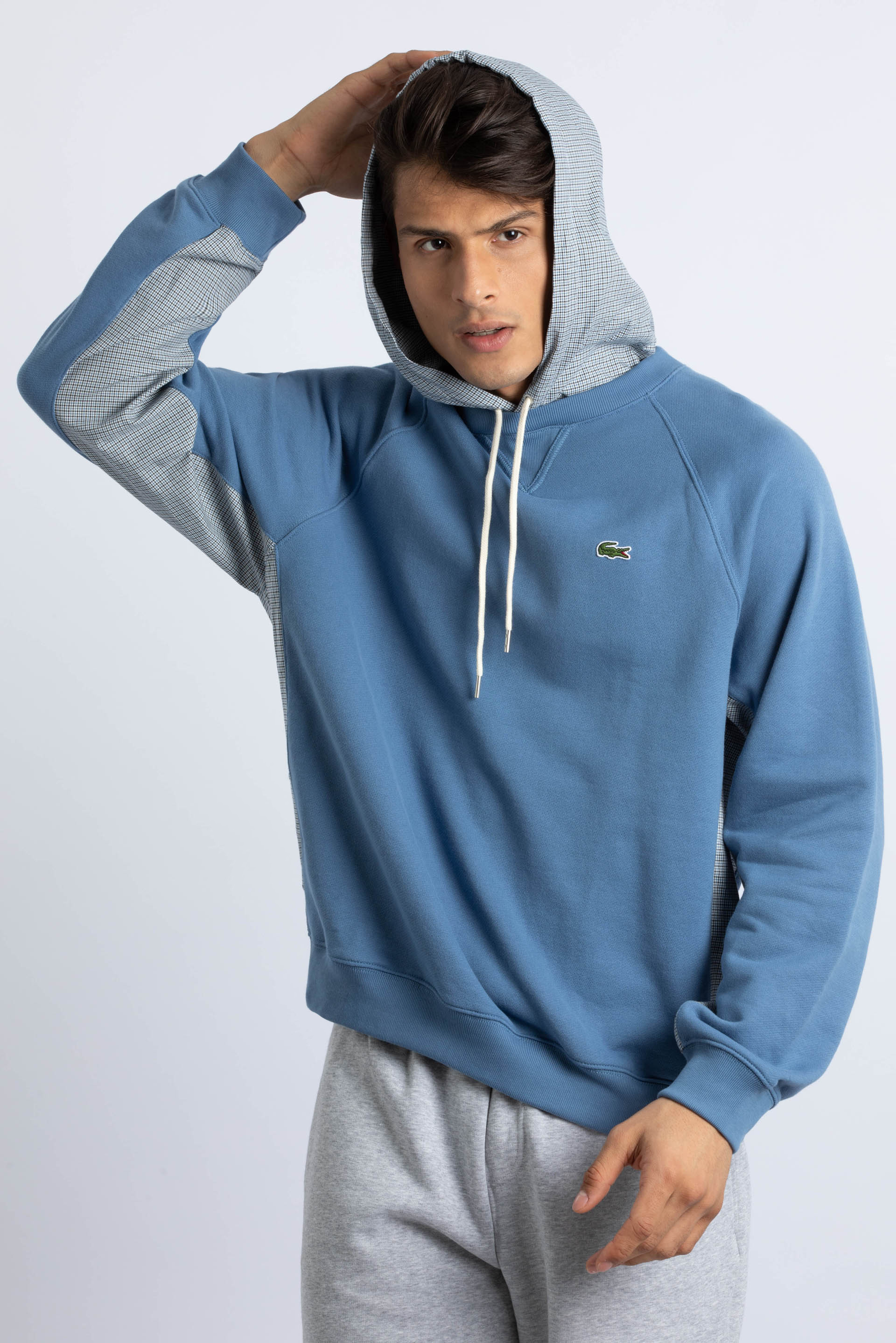 

LACOSTE Check Paneled Hooded Sweatshirt