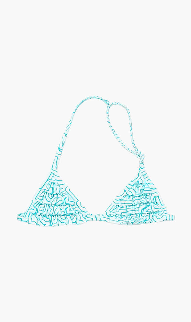 

Givly Ruffled Triangle Halter Top, Blue