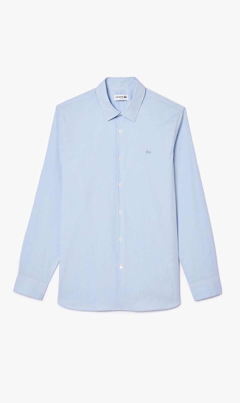 

Lacoste Blue Slim Fit Striped Stretch Poplin Shirt for Men | The Deal Outlet