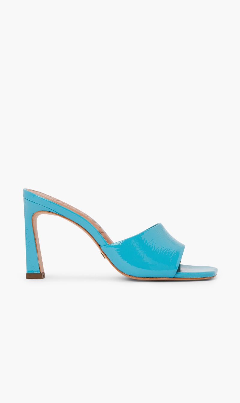 

Vicenza Blue Glossy Mules for Women | The Deal Outlet
