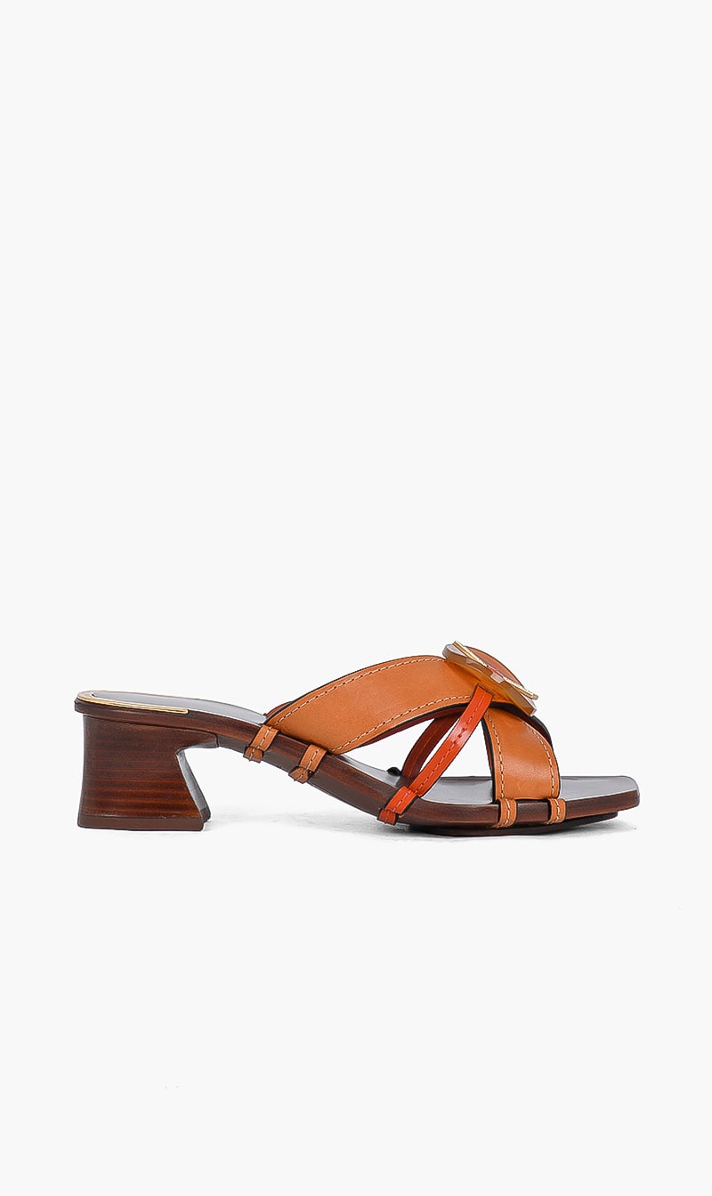 

Artisanal Knot Heeled Mule Sandal, Brown