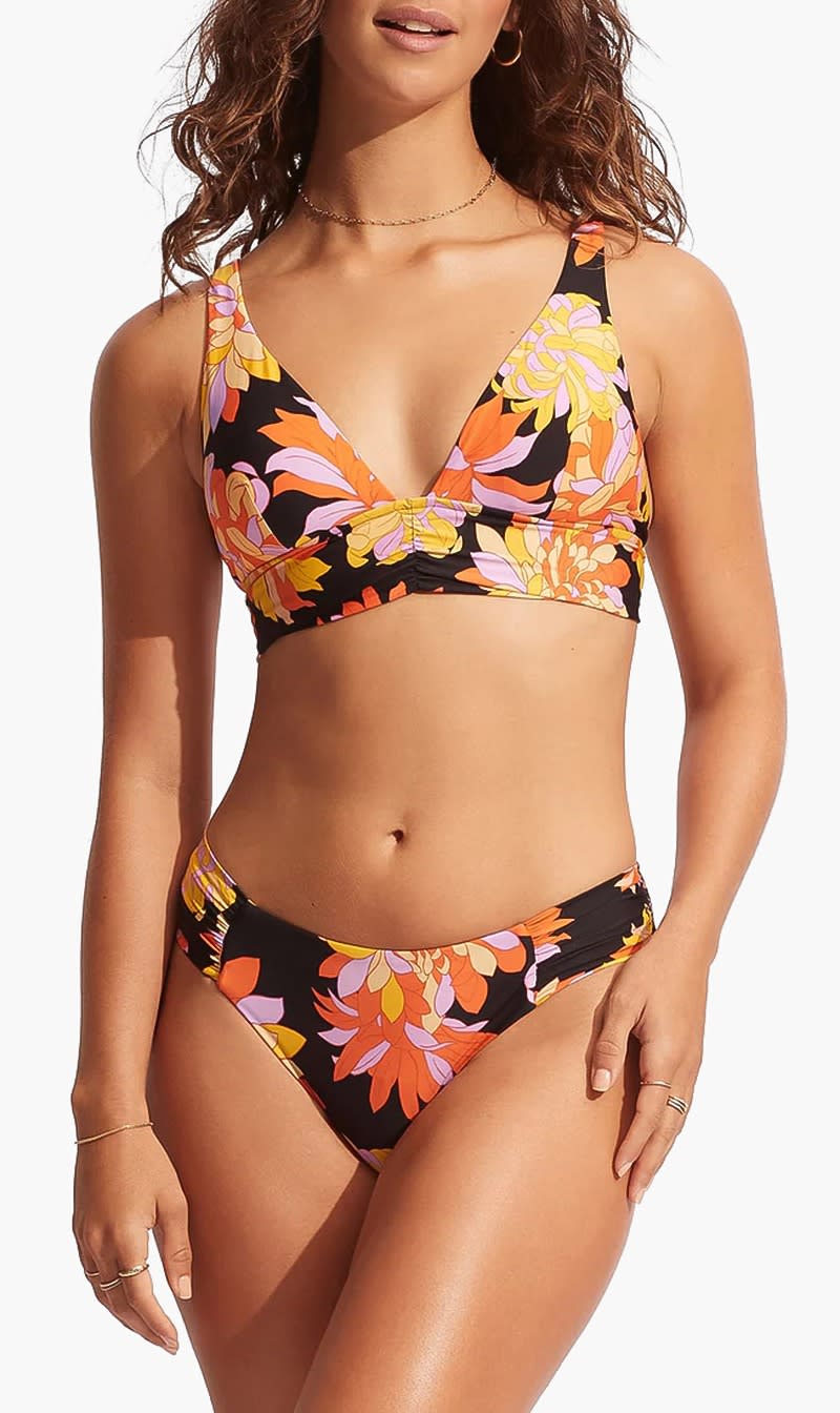 Seafolly Multi-color Palm Springs Ruched Side Retro Bikini Bottom for Women
