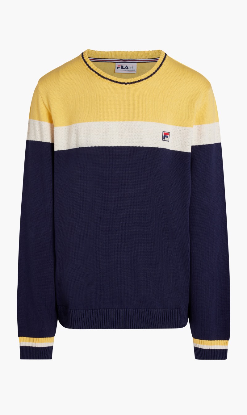 

Fila Blue Alden Textured Knitted Colour Block Sweater for Men | The Deal Outlet