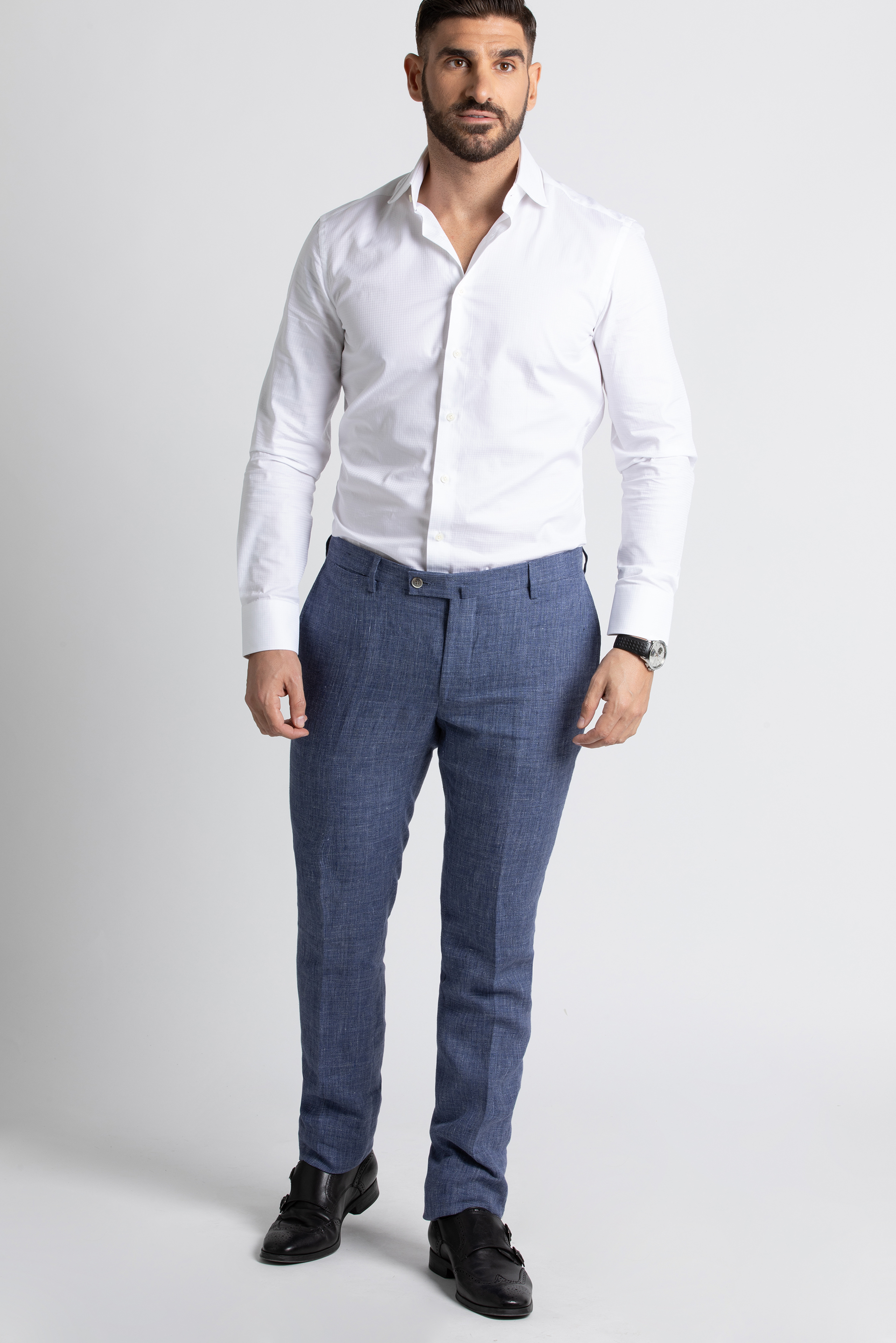 

Hackett London Blue Linen Check Print Pants for Men | The Deal Outlet