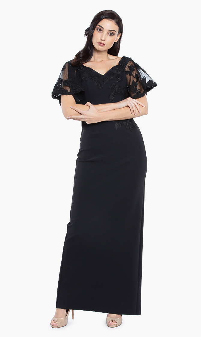

Teri Jon Off Shoulder Trumpet Lace Sleeves Gown
