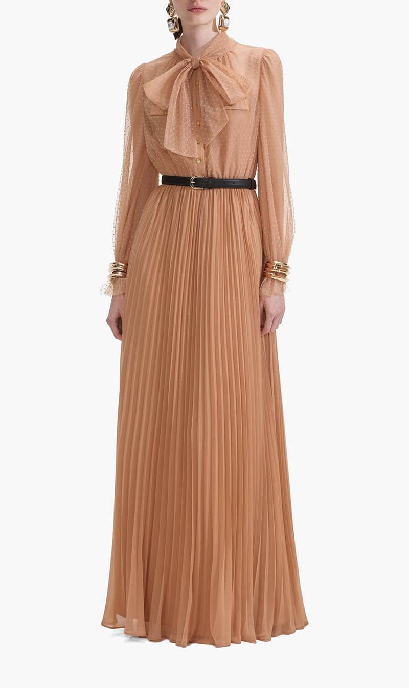 

Self-portrait Brown Tan Dot Mesh Maxi Dress for Women | The Deal Outlet