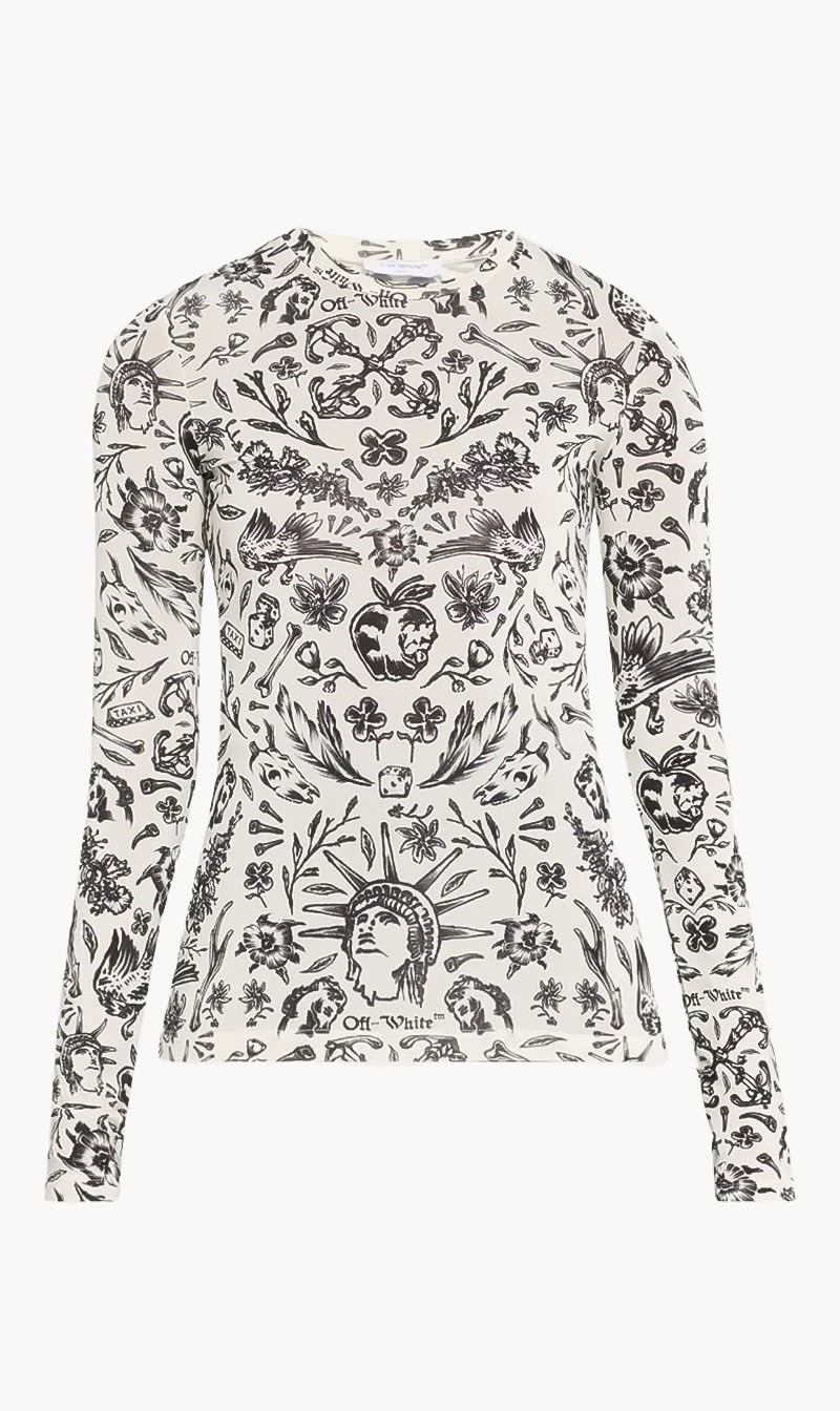 

Off-white White Tattoo Sec Skin Ls Crewneck White Black for Women | The Deal Outlet