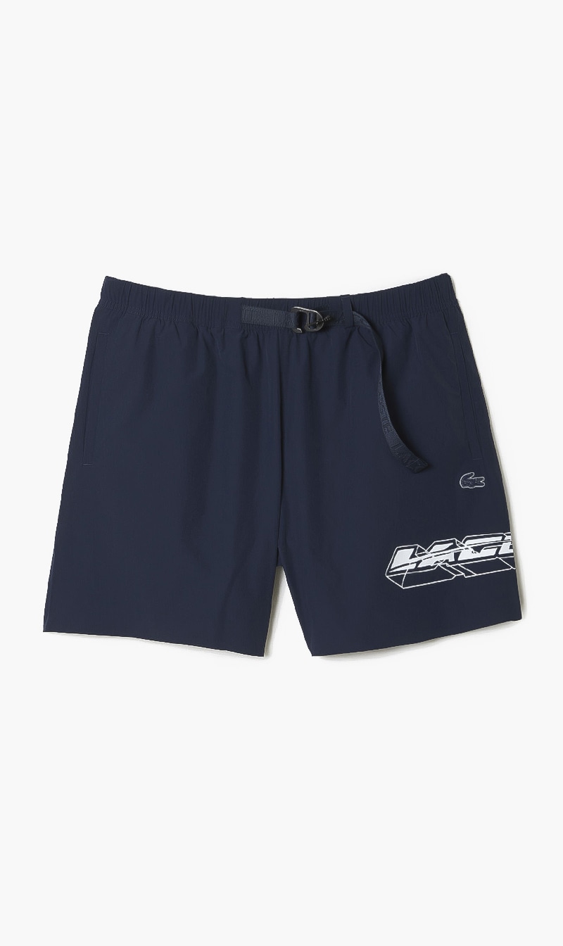 

Lacoste Blue Quick Dry Logo Stripe Swim Trunks for Men | The Deal Outlet