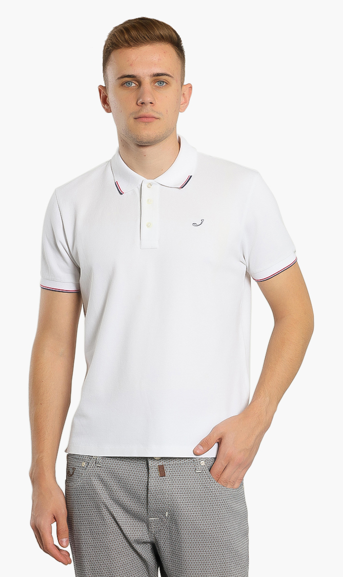 

Contrast Piped Collar Polo Shirt, White