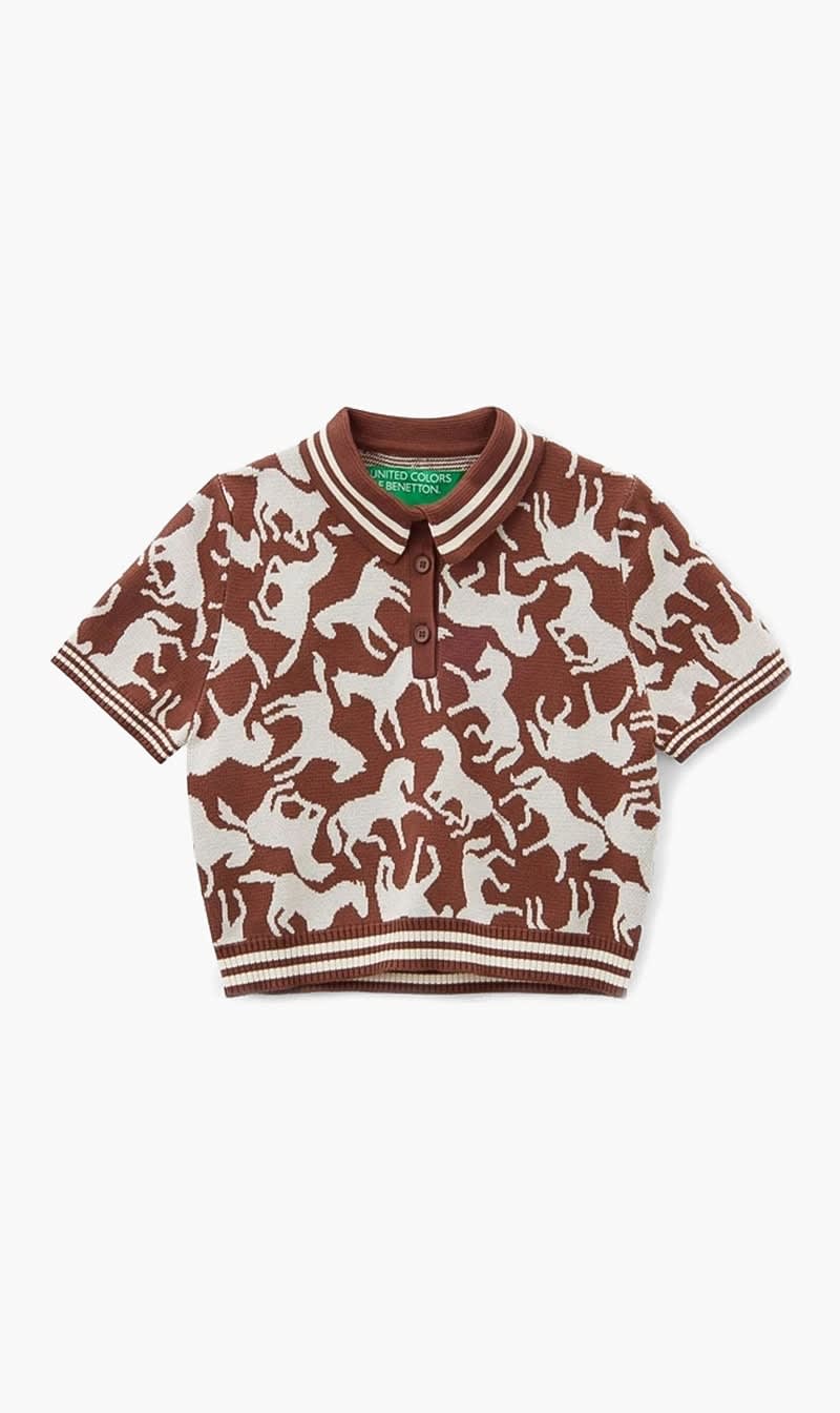 United Colors Of Benetton Brown Knit Polo Shirt for Women