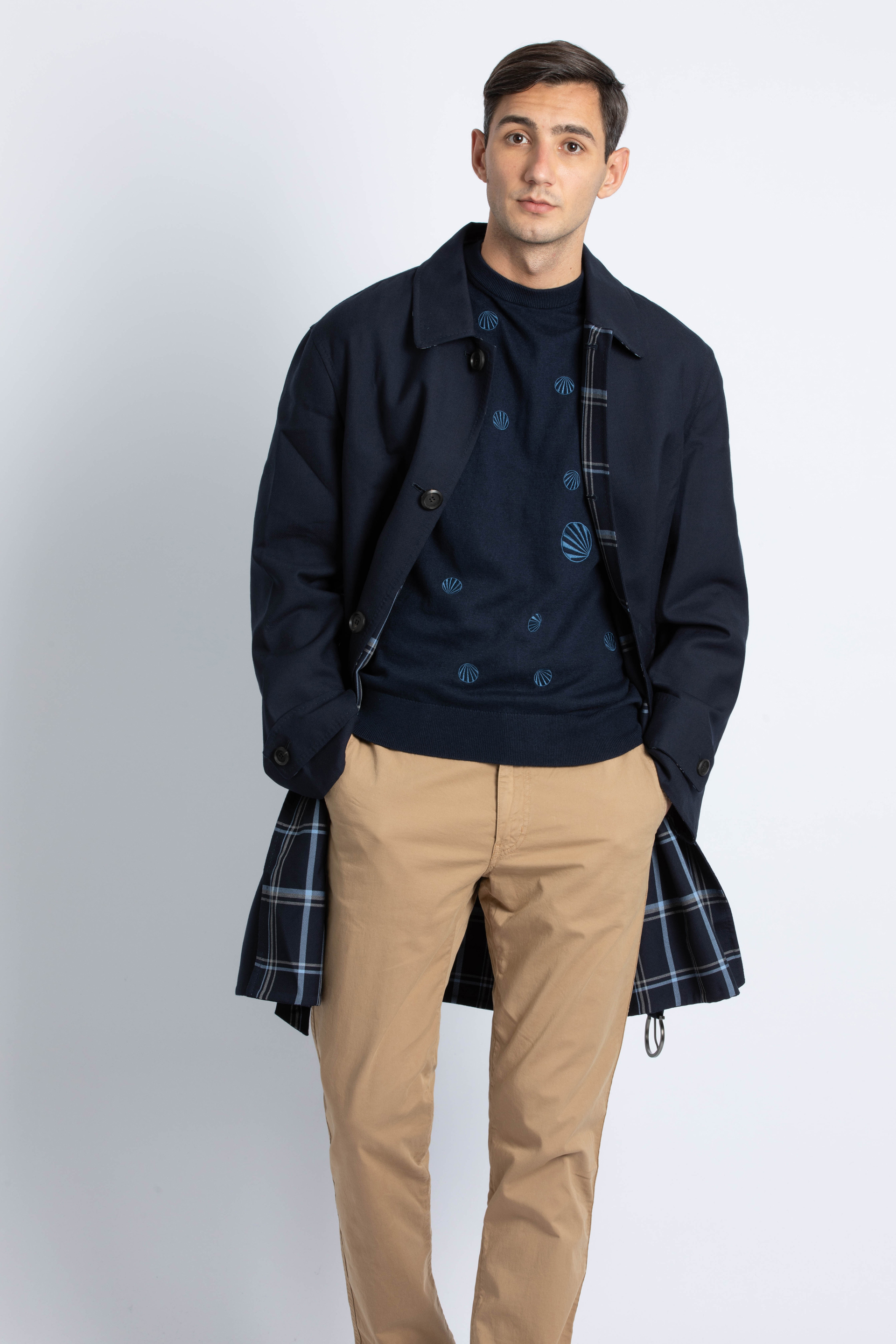

Salvatore Ferragamo Checked Reversible Long Jacket