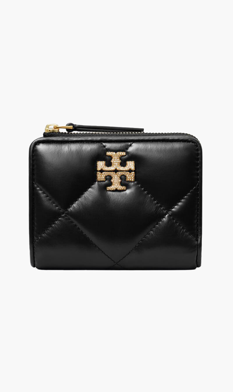 

Tory Burch Black Kira Diamond Quilt Pave Logo Bi-fold Wallet for Women | The Deal Outlet