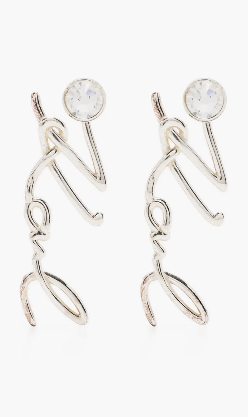 

Karl Lagerfeld Silver Signature Drop Earrings for Women | The Deal Outlet