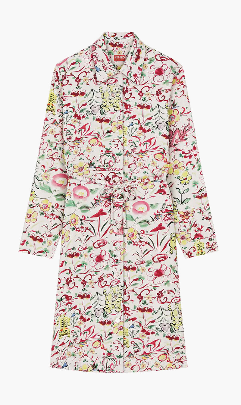 

Kenzo White Printed Belted Shirting Dress for Women | The Deal Outlet
