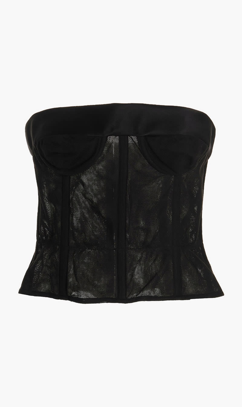 

Maison Margiela Black Mesh Bustier Top for Women | The Deal Outlet