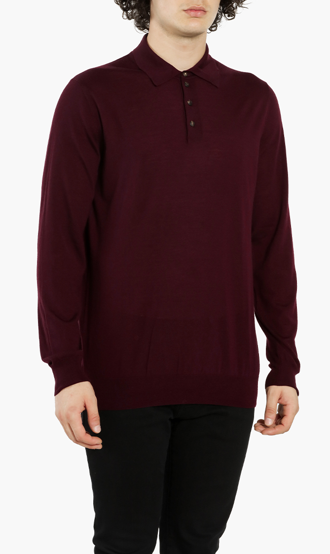 

Knit Long Sleeves Polo Shirt, Red
