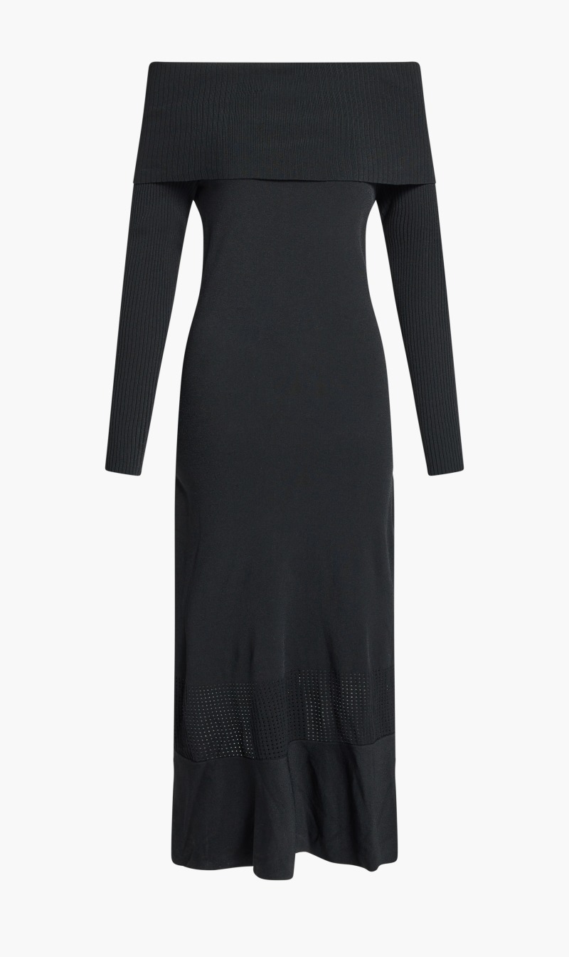 

Folded Neckline Dress, Black