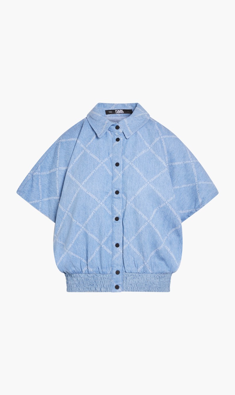 

Karl Lagerfeld Blue Short Logo Denim Shirt for Women | The Deal Outlet