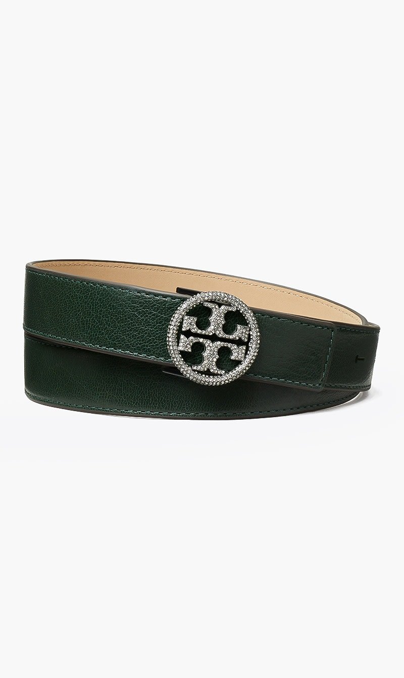 

Tory Burch Green 1" Miller Crystal Embellished Belt for Women | The Deal Outlet