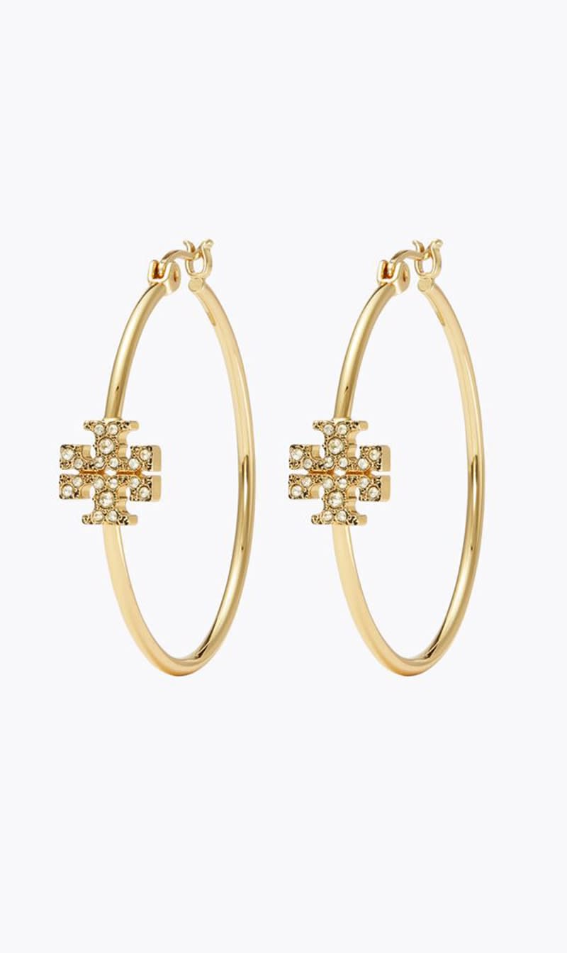 

Tory Burch Gold Eleanor Pave Hoop Earring for Women | The Deal Outlet