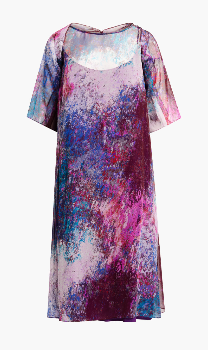 

Marina Rinaldi Blue Paint Imprint Dracma Dress for Women | The Deal Outlet