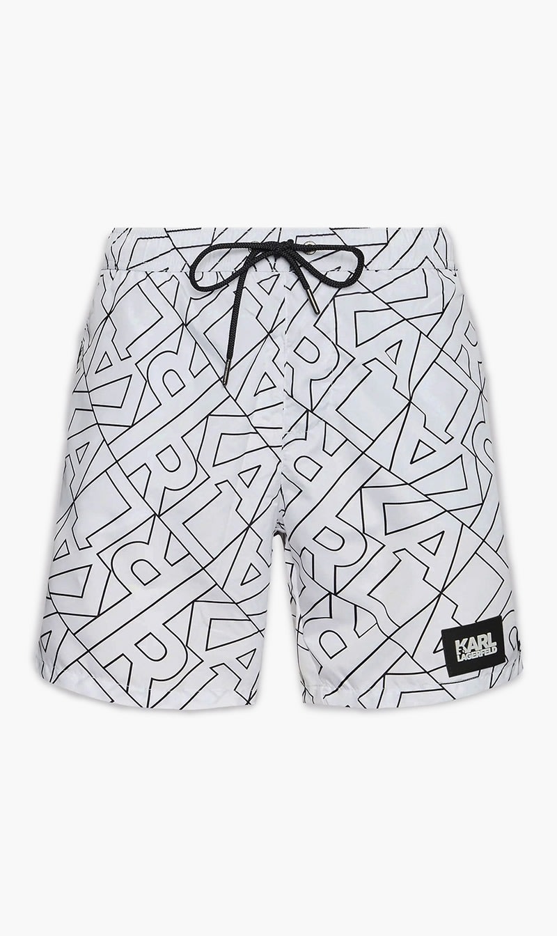 

Karl Lagerfeld White Karl All-over White Swim Shorts for Men | The Deal Outlet