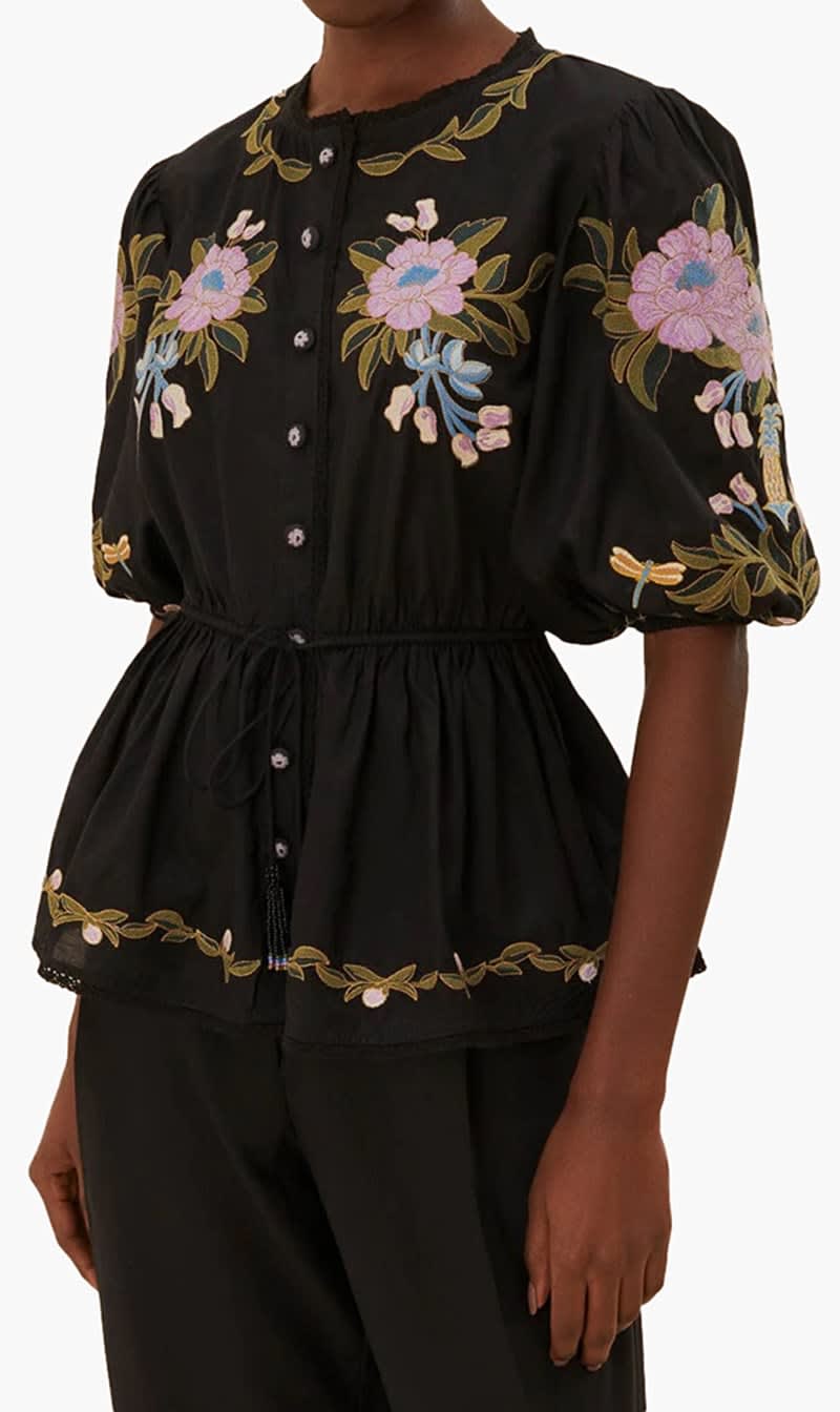 

Farm Rio Black Winter Garden Blouse for Women | The Deal Outlet