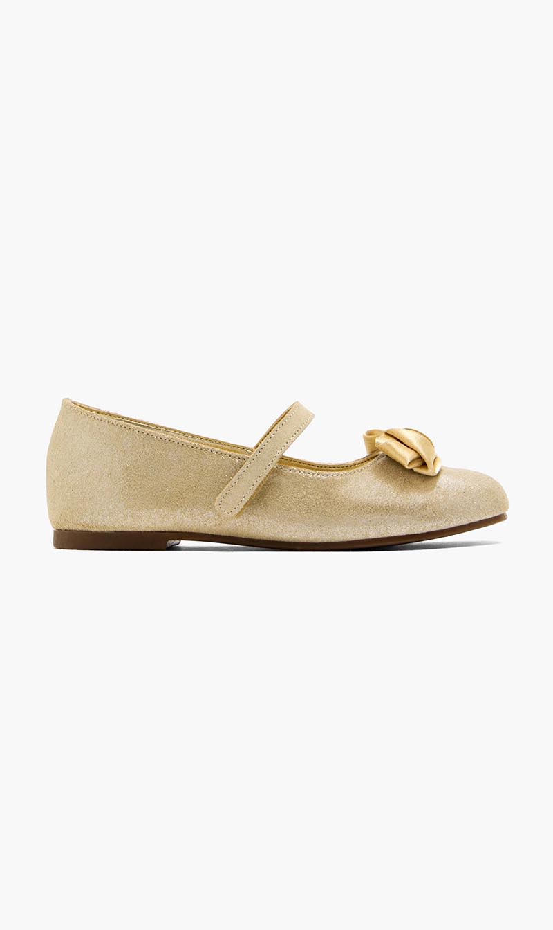 Gold Babywalker Beige Bow Ballerinas for Girls