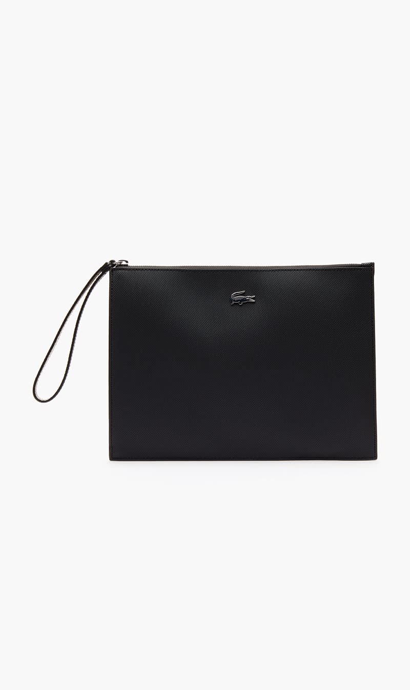 

Lacoste Black Anna Coated Pique Canvas Pouch for Women | The Deal Outlet