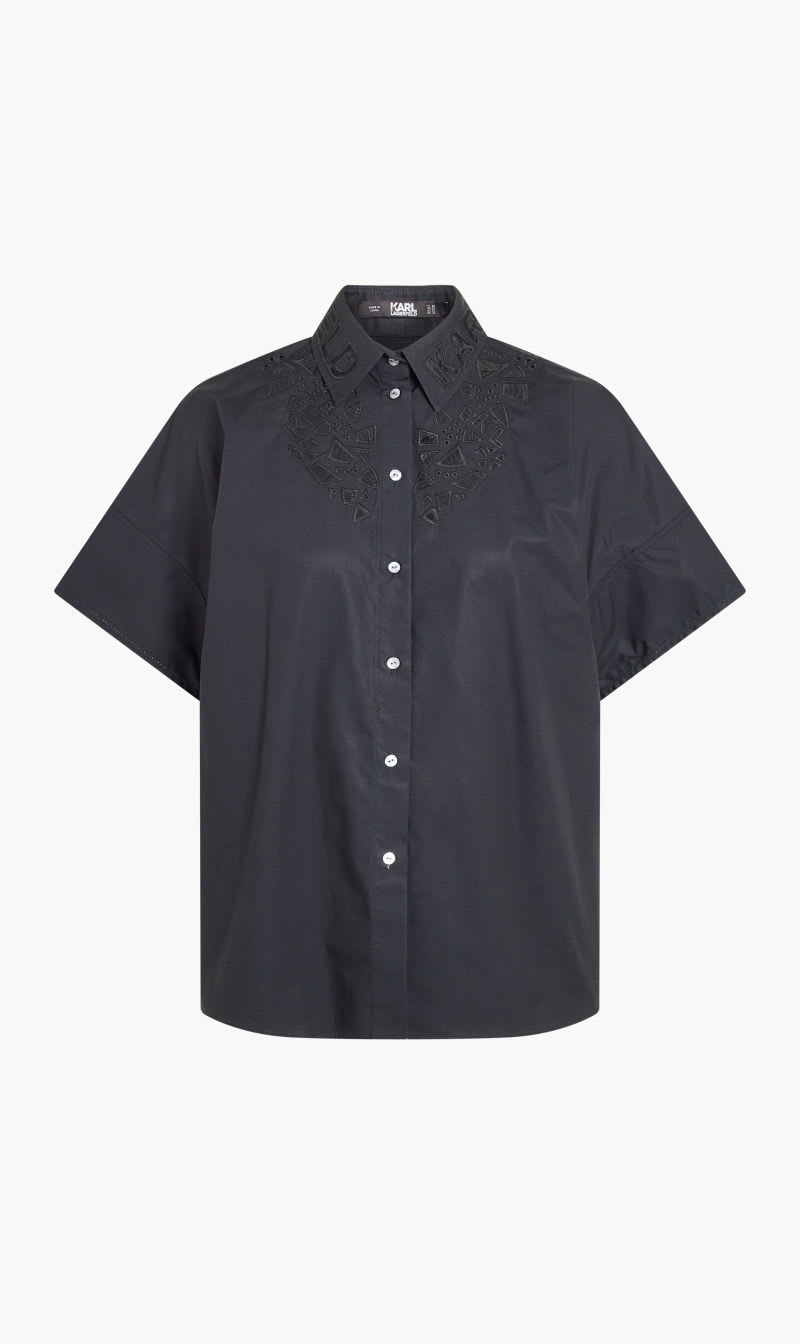 

Karl Lagerfeld Black Ss Embroidered Shirt for Women | The Deal Outlet