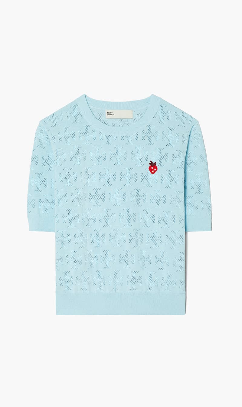 

Tory Burch Blue T Monogram Strawberry Cotton Sweater for Women | The Deal Outlet