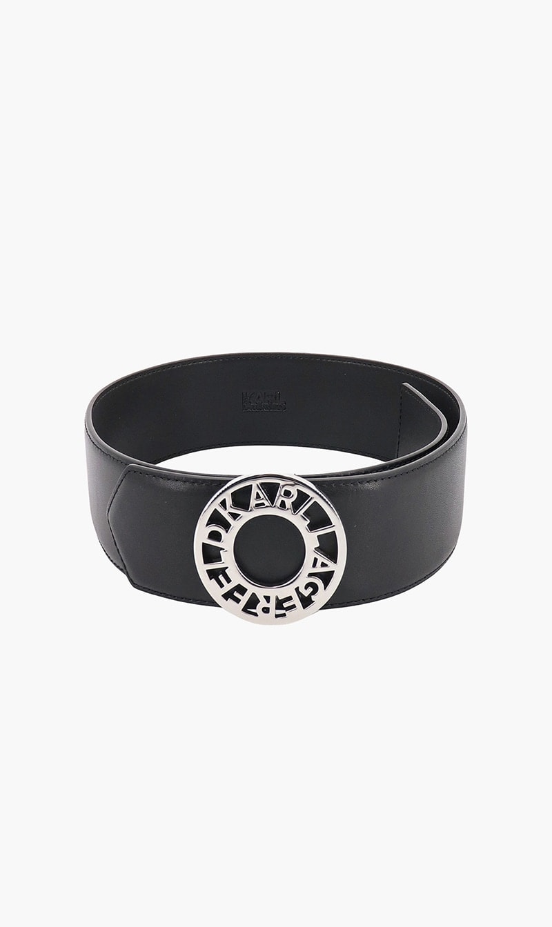 

Karl Lagerfeld Black Disk Logo Buckled Belt for Women | The Deal Outlet