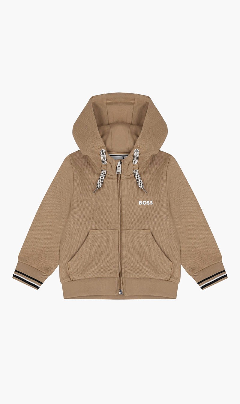 

Boss Brown Logo Hooded Zip Up Top for Boys | The Deal Outlet