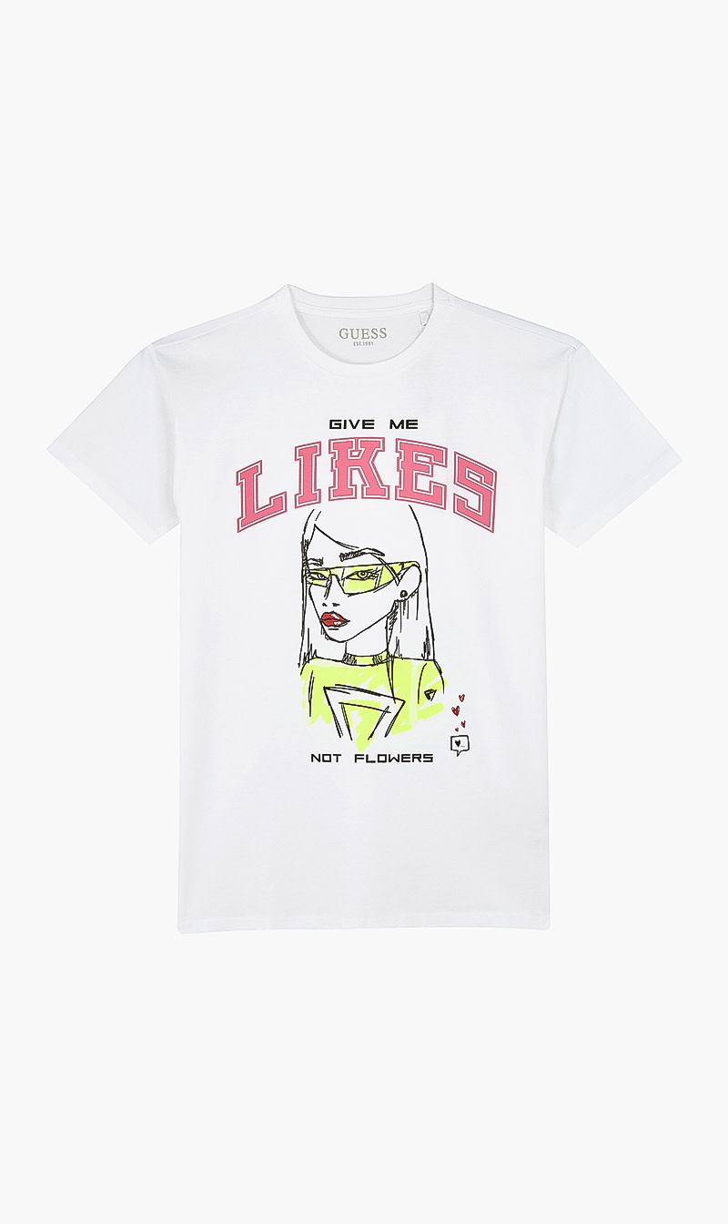 

Guess White Printed Short Sleeves Tshirt for Girls | The Deal Outlet